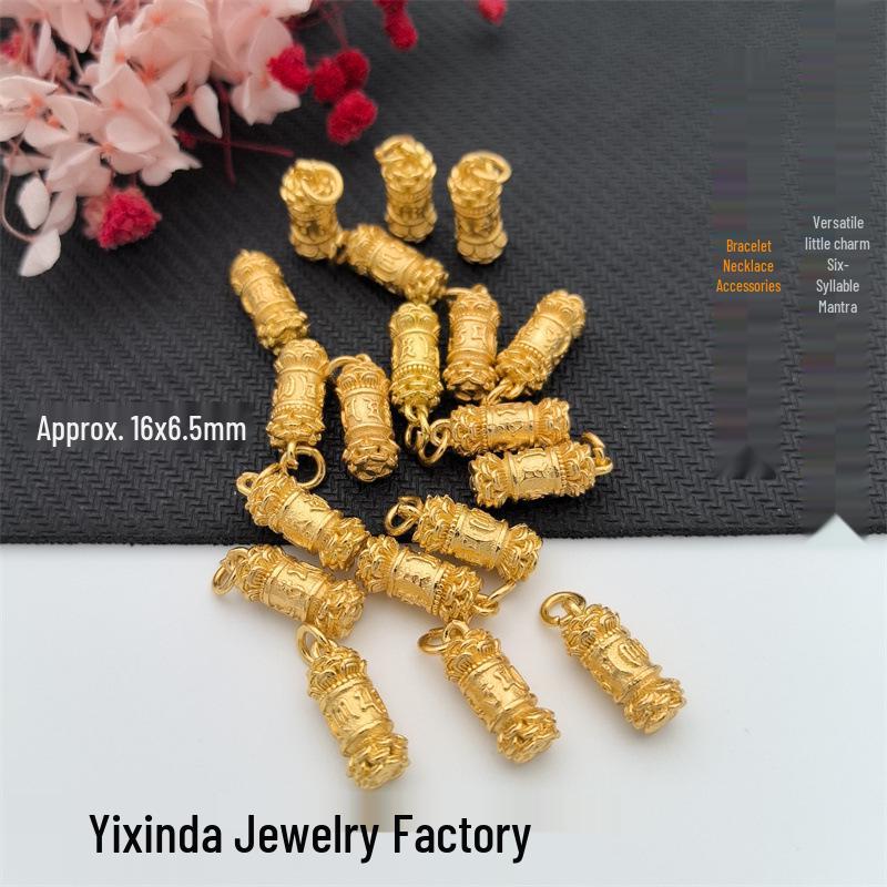 24K Gold-Plated Lotus Six-Character Mantra Bead Pendant Bracelet Accessory
