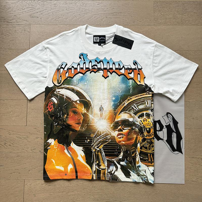 Nueva Camiseta Negra Lavada de Manga Corta con Cuello Redondo para Banda de Rock Calavera Meichao Godspeed Estilo Igual para Pareja
