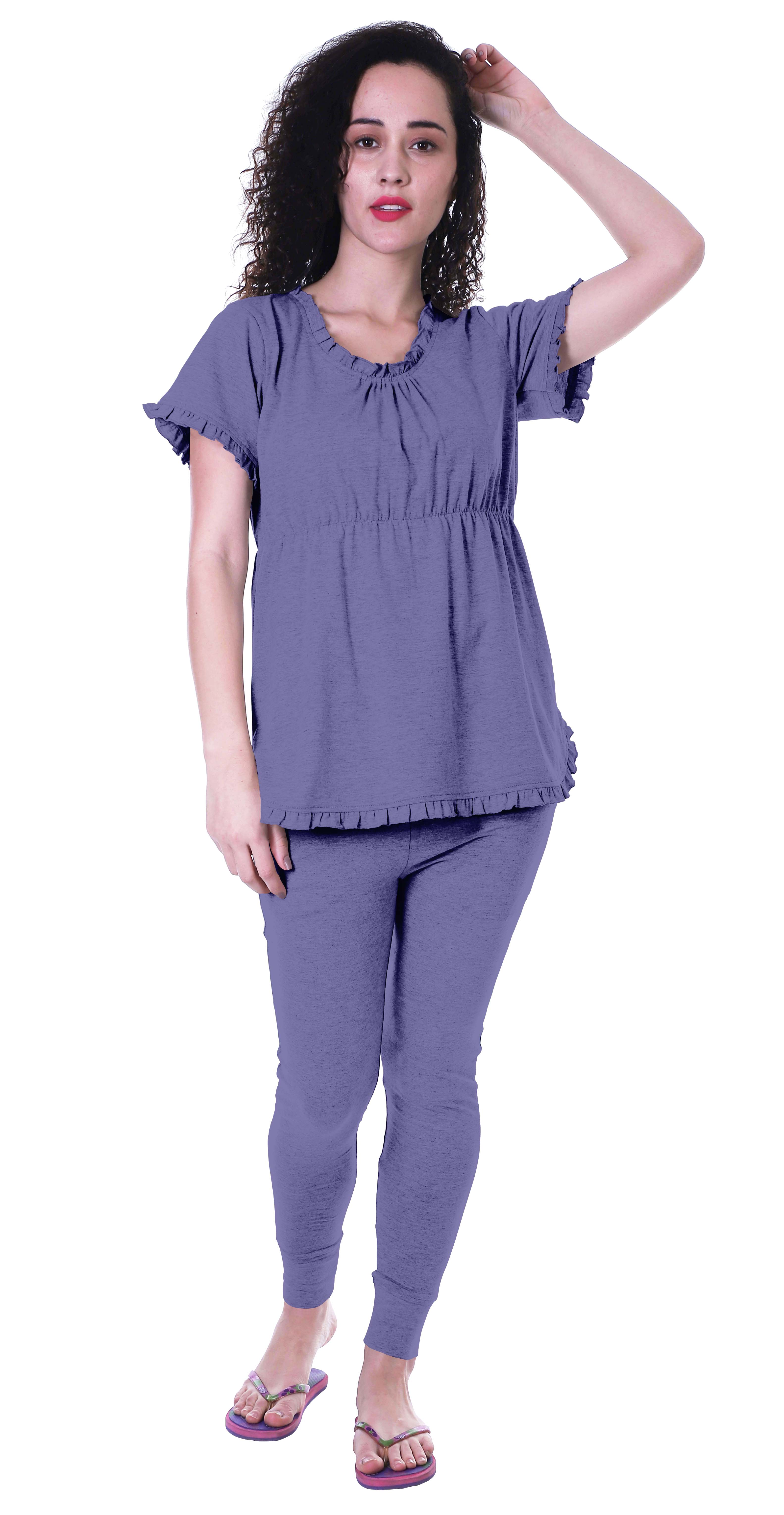 

Moomaya Womens Nightwear Set Pyjama Cotton Sleepwear 2 Pcs Nightdresses XS Фіолетовий