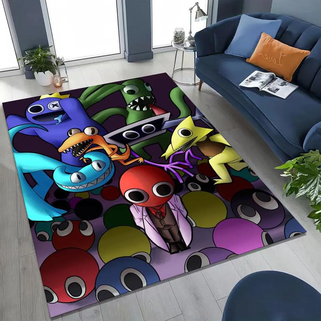 Spiel 3D R-Rainbow F-Friends Cartoon Kunst Teppich für Schlafzimmer Wohnzimmer Sofa Zuhause Fußmatte Dekor,Große rutschfeste Kinderspiel-Bodenmatte