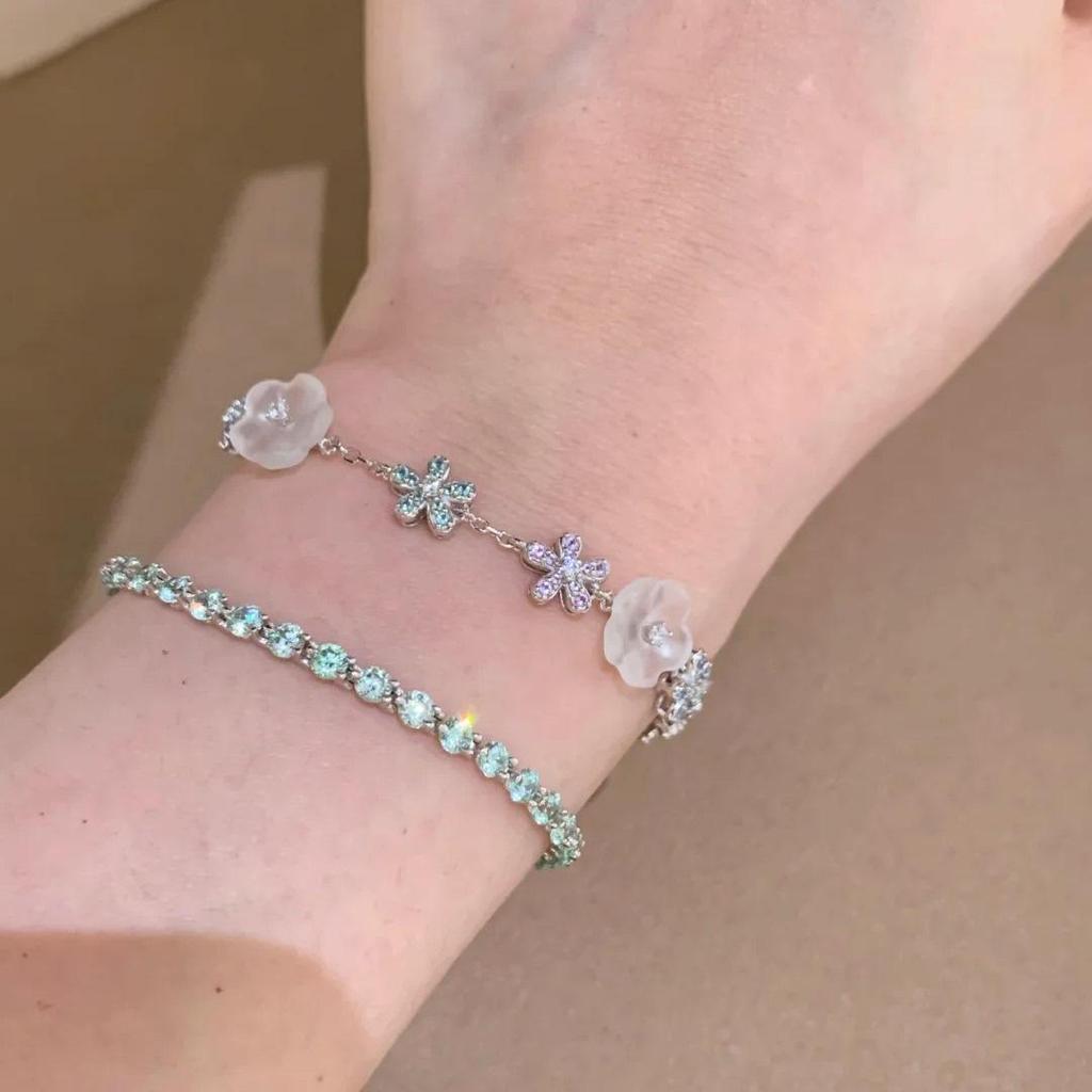"Qian Hua Zhan Tian" Small Zirconia Flower Bracelet - Silver Luxury Korean Style Women's Jewelry