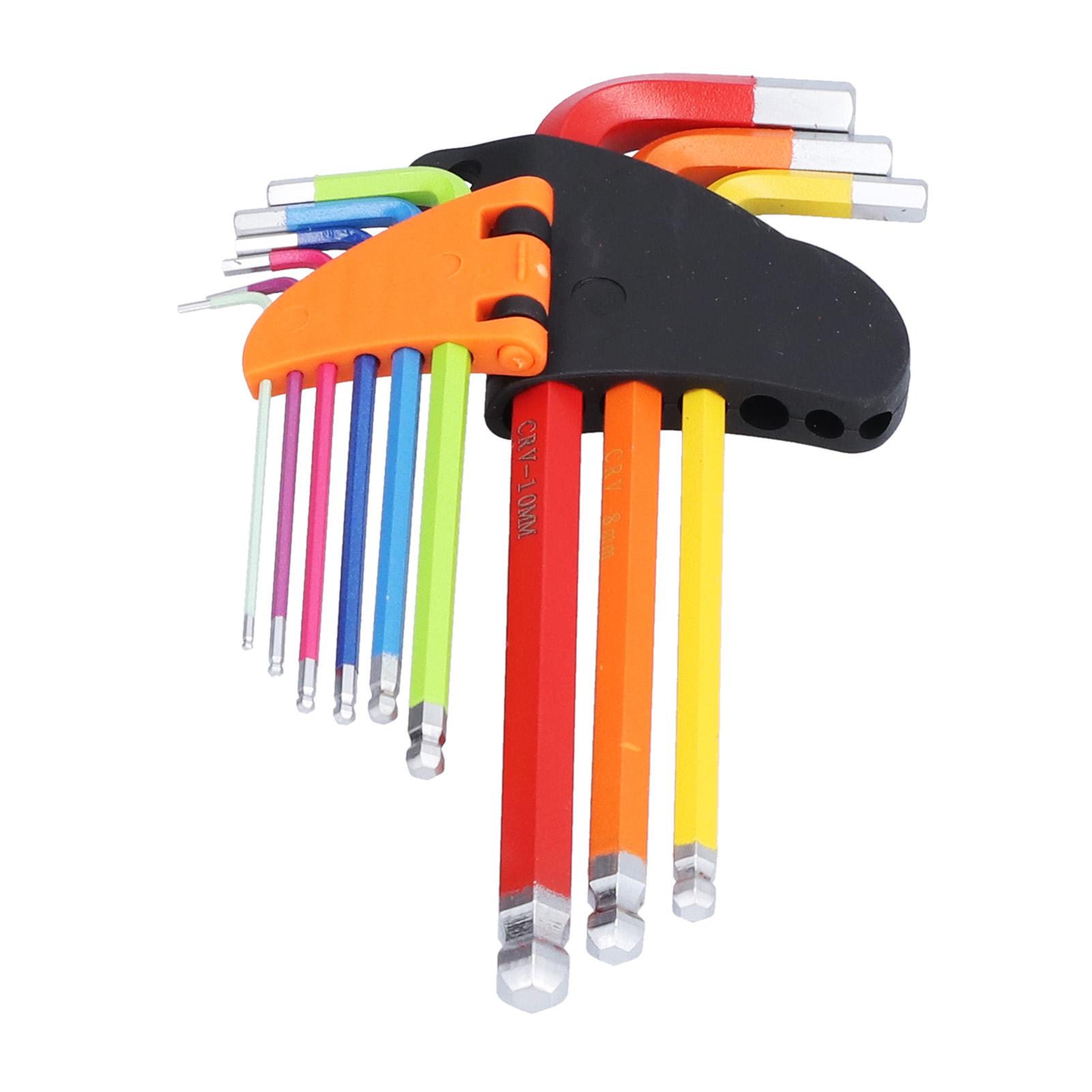 

9Pcs Hex Wrench Ball End Colourful Long Arm Metal Key Tool Set Kit for Maintenance Repair