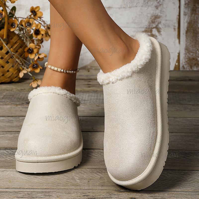 Cozy Plush Warm Winter Slippers for Women Non Slip Indoor Outdoor Fleece Cotton Shoes Woman Solid Color Faux Fur House Slippers