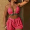 2025 Trendy Solid Color Sexy Halter Bikini Three-Piece Set