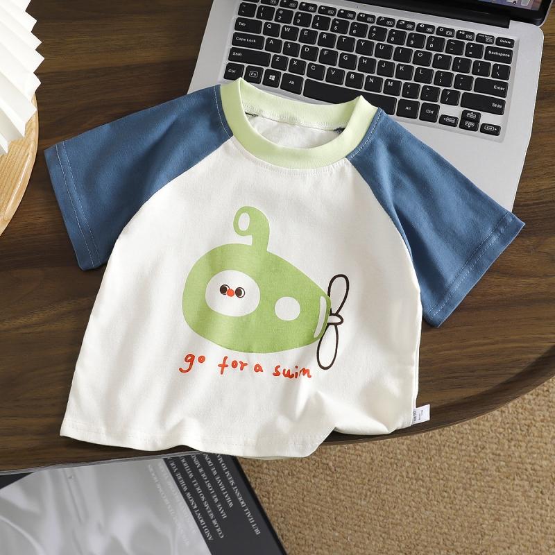 Summer Kids Tees Muslin Cartoon Printed Infant Babys Boys T-shirts Striped Short Sleeve Little Boys Tops Girls Shirts