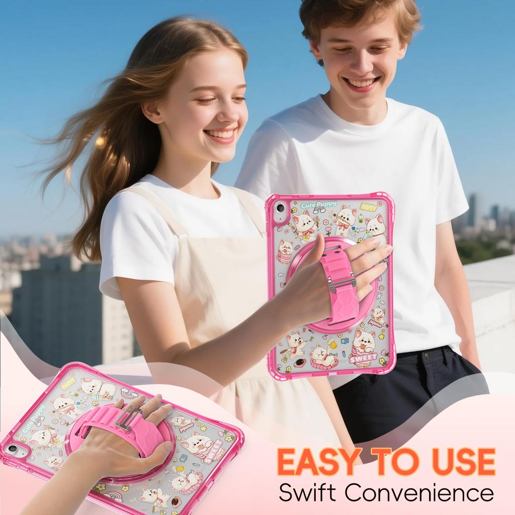 For iPad (2025)/10.9 (2022) Case Kickstand Hand Strap Imprint PC TPU Acrylic Cover with Shoulder Strap