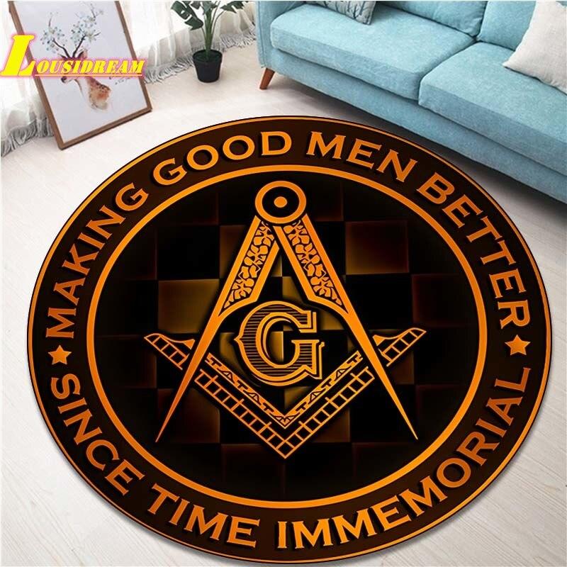 Masonic Logo Rugs Round Rugs Home Decor Rugs Non-Slip Balcony Bathroom Door Mats Outdoor Picnic Mats Office Decor Floor Mats