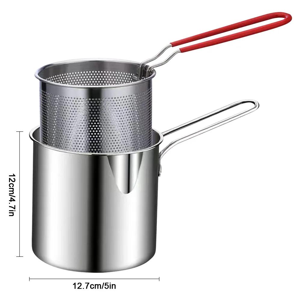 Kitchen Fryer with Strainer & Food Tongs Stainless Steel Tempura Small Deep Frying Pan Deep Fryer Pot for Kitchen Fried Chicken