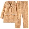 Pajamas Women'S Winter Three-Layer Padded Jacket Coral Fleece Fleece Thickened Flannel Medium And Long Loungewear Set Winter