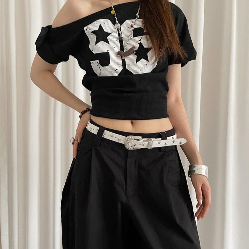 Jeans Decor Y2K Wide Belt Punk Style PU Leather Waistbands Adjustable Star Rivet Waist Belt Party