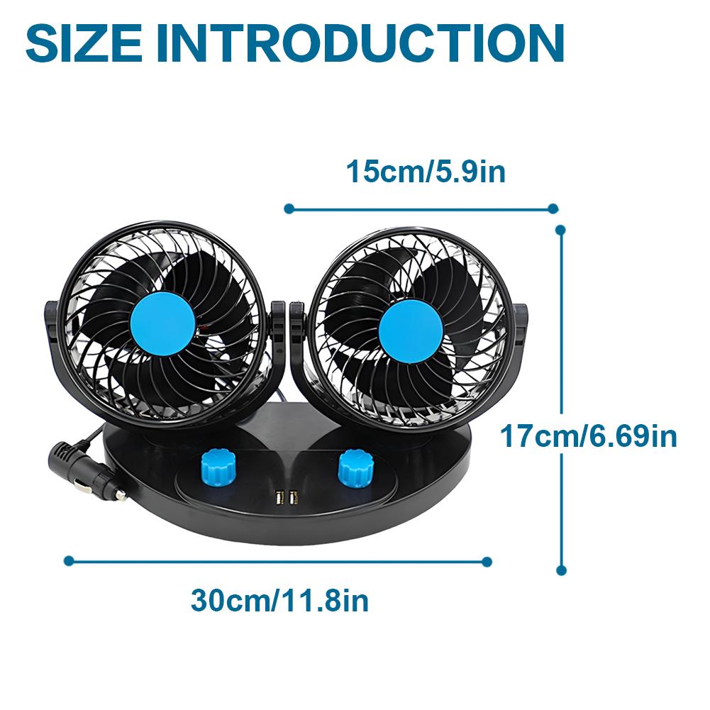 Dual Head USB Car Cooling Fan 2 Wind Speed Car Central Control Screen Fan Adjustable Angle Auto Ventilation Fan Auto Accessories