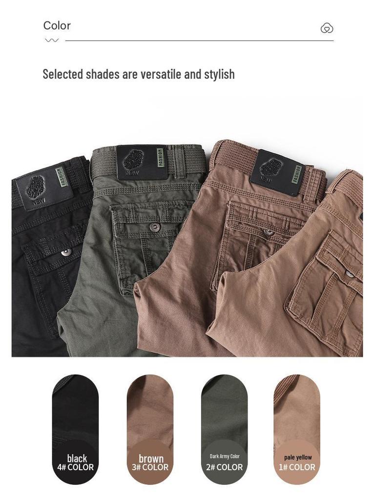 Men's Summer Cotton Workwear Cargo Shorts - Washed, Casual, Multi-Pocket, Straight Leg Bermuda.