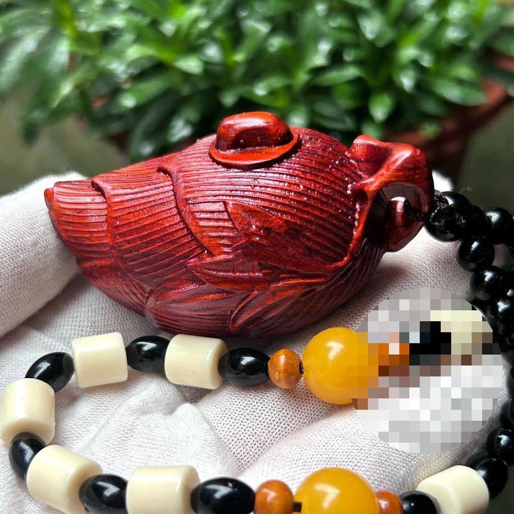 Red Sandalwood Teapot Handle Ornament - Solid Wood Carving Craft