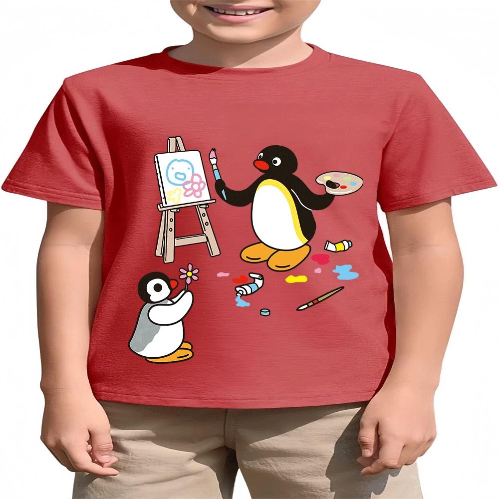Горячая Распродажа 2026 Лето Детская Модная Футболка с Принтом Мультфильма Пингу 100