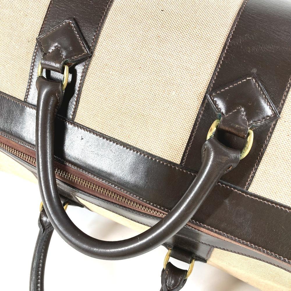 HERMES vintage Bags Travel Bag Duffle Bag Leather/Canvas Beige/Dark brown
