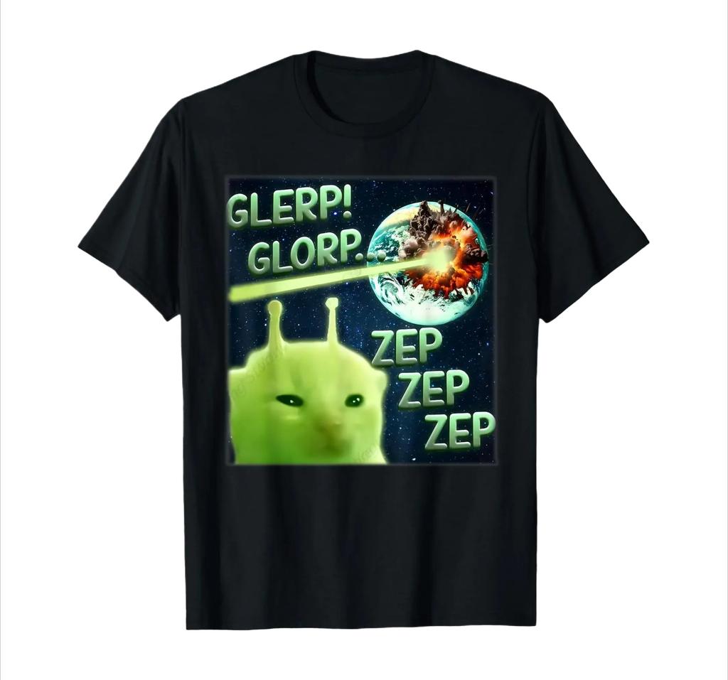 Lustiges Alien-Katzen-T-Shirt Modisches Langarm-Freizeit-Sport-Spaß-Grafik-Kawaii-Kleidung Damenbekleidung Ästhetisch Vintage