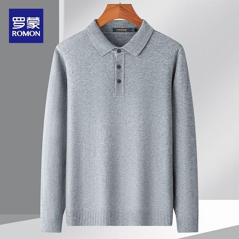 Romon Men's Classic Knit Polo Long Sleeve T-Shirt