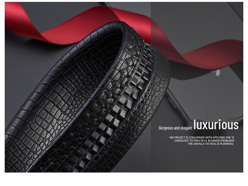 Men's Genuine Leather Belt with Lion Head Automatic Alloy Buckle