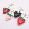Studded Strawberry Car Keychain with Rivet Decoration PU Leather Key Ring Accessory Bag Pendant For Women Men