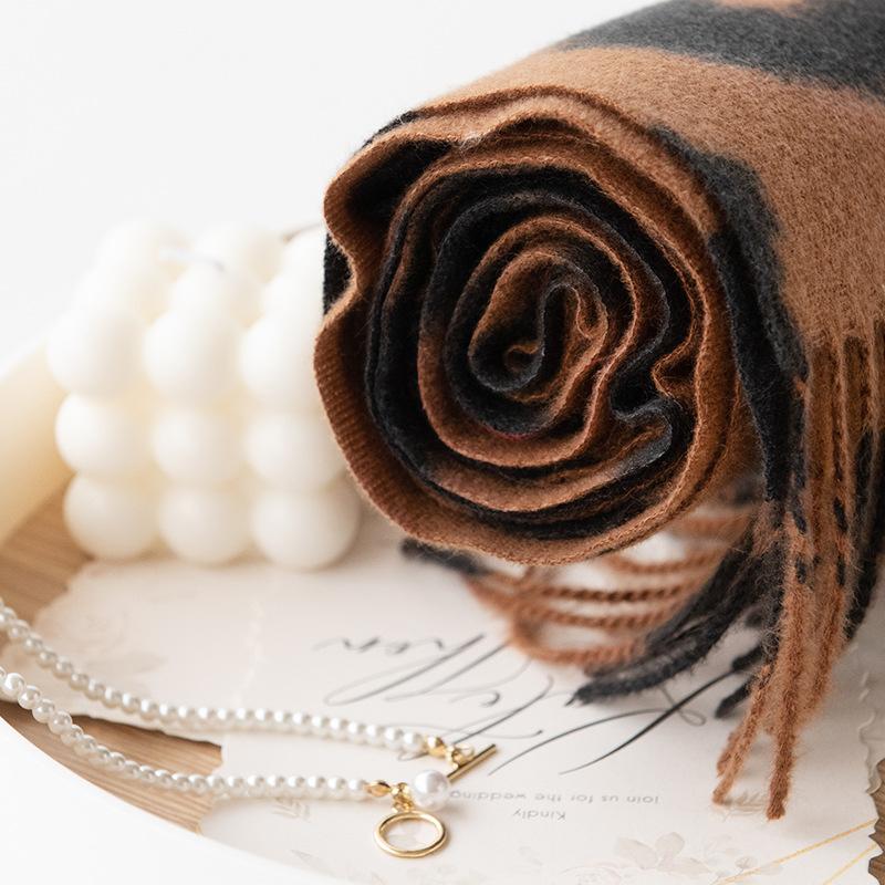 New Soft and Warm Faux Cashmere Leopard Print Fringed Scarf A High End Women's Scarf Shawl