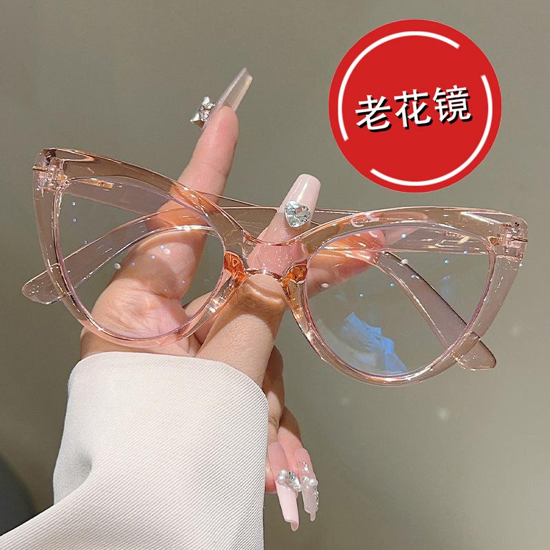 Xiaoxiangfeng irregular pink flower pattern plastic cat eye reading glasses trendy versatile anti-blue glasses unisex