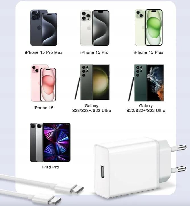 20W Wall Charger For Iphone 15 / Galaxy S24 / Ultra + Type-C Cable