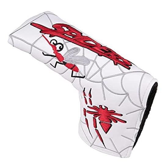 Putter cover head cover magnetic closure pin type spider embroidery black red white (white)