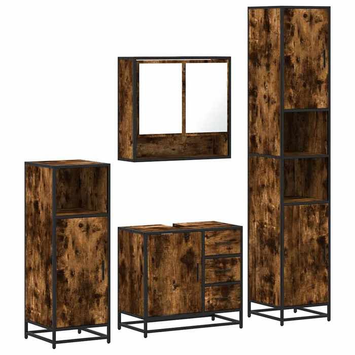VidaXL Ensemble meubles salle de bain 4 pcs chêne fumé bois ingénierie, armoire de salle de bain, armoire de rangement de 3301227
