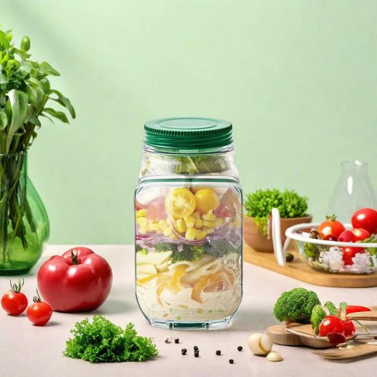 Salad Jar with Side Door Opening Integrated Seasoning Bowl Large
