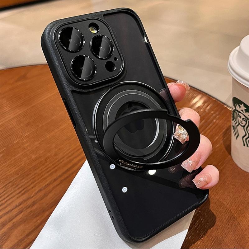 For iPhone 16 Pro Max Luxury Rotating Stand Magsafe Magnetic Holder Phone Case For iPhone 13 14 15 16 Plus Lens Protective Cover