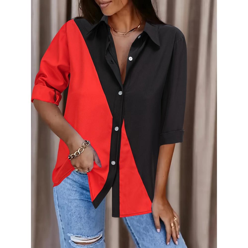 Women's Stitching Polka Dot Print Long Sleeve Shirt Spring and Autumn Fashion Casual Daily Wear Lapel Blouses Ladies Offce