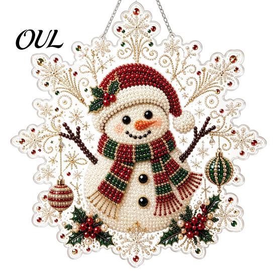 Festive Wall Hanging Ornament Christmas Faux Pearl Painting Suncatcher Kit, Acrylic Snowflake Shaped Board with Lace Adult Crafting Hobby Supplies