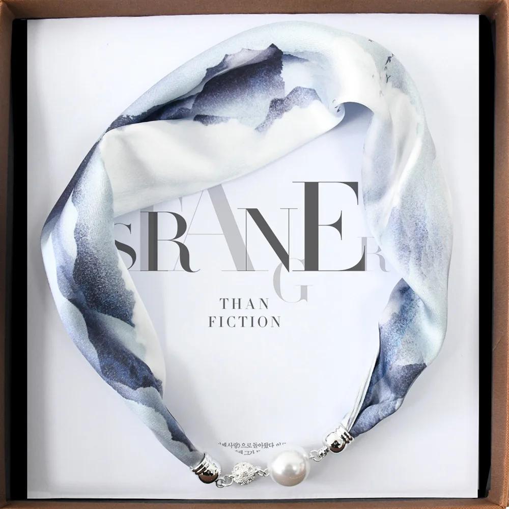 Chinese Retro Multi-Functional Magnetic Women'S Silk Scarf Small Strip Diamond Magnetic Buckle Small Scarf