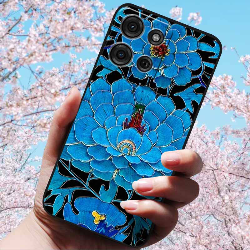 For Motorola Moto G15 4G/ G15 Power/G75 5G 3D Relief Flower Emboss Soft Silicone Cases Back Cover with 3D Flower Patter for G15