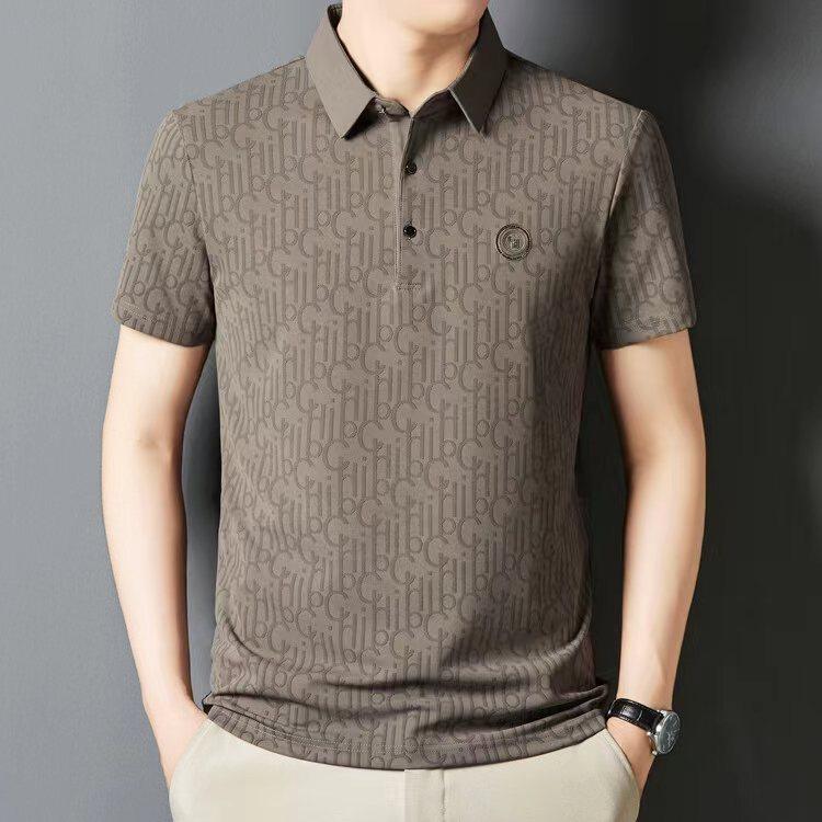 Casual Men's Short-Sleeved T-shirt Men's Summer New Young and Middle-Aged Jacquard Fashion Casual Polo Shirt