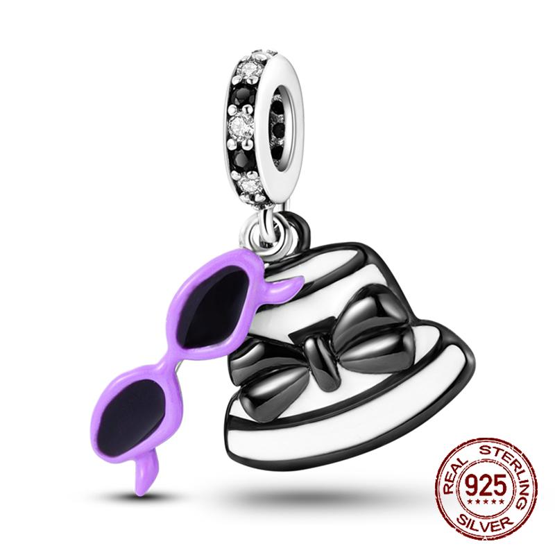 925 Sterling Silber Lila Perlen Blume Schmetterling Hänge Charm Passend 4MM Lochdurchmesser Armband Halskette 925 Schmuck Geschenkherstellung
