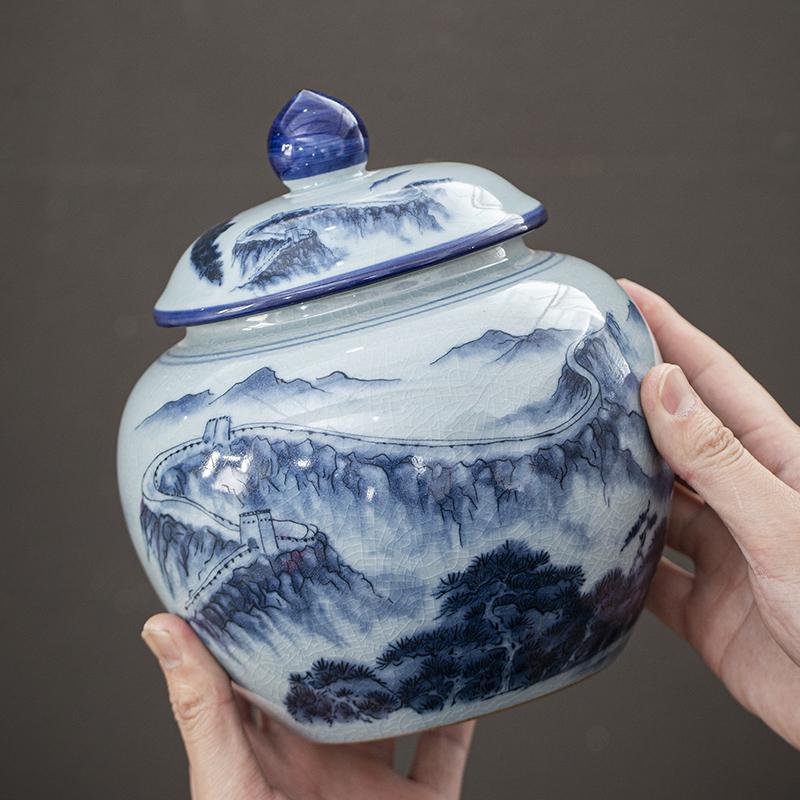 Ceramic Tea Jar Tea Sealed Storage Jar Blue and White Porcelain Retro Home Teaware Warehouse Travel Jars Tea Sugar Coffee Boxes