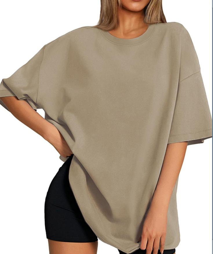 

Summer Loose Half Sleeved V-neck Cotton Waist Cinched Women s Top M хаки