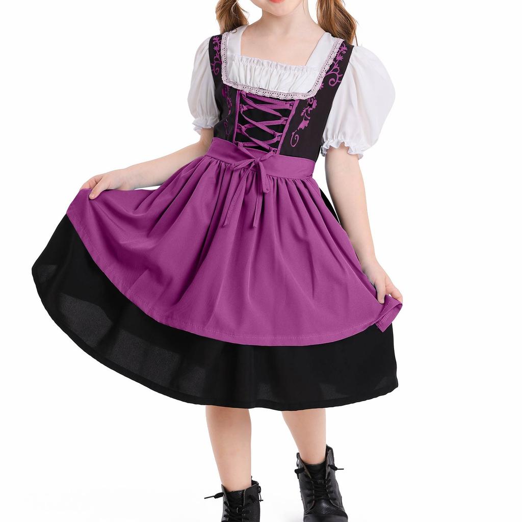 Girl's  Vintage Dress Solid Color Patchwork Cosplay Dresses