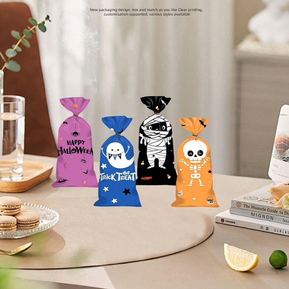 50PCS with Ties Halloween Gift Bag Cartoon Storage Bag Creative Candy Cookies Bag Halloween