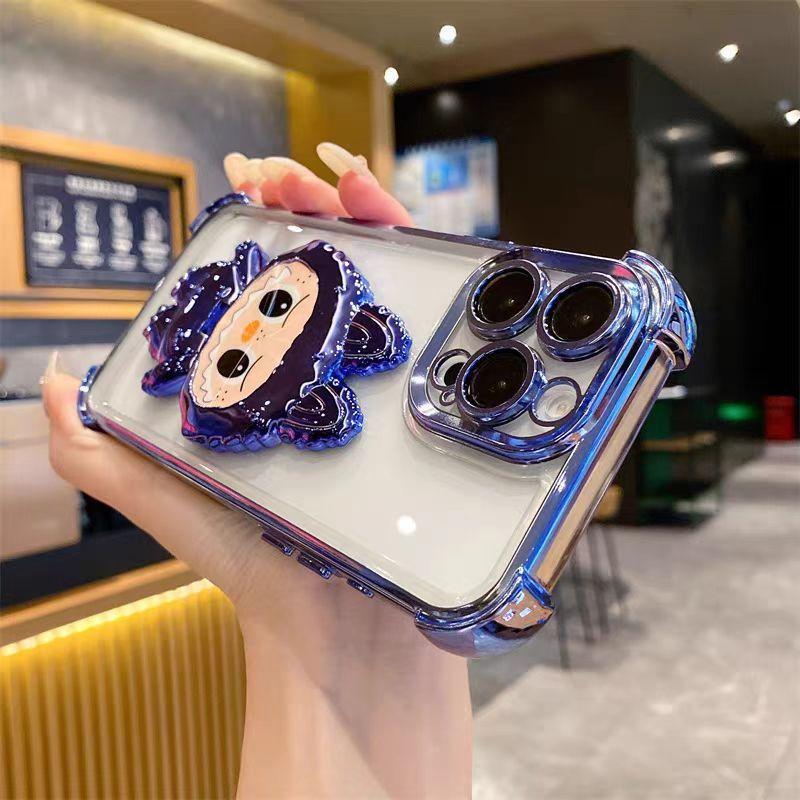 Applicable to iPhone16 Labu mirror bracket mobile phone case Apple 15 electroplated four-corner airbag anti-drop 14 soft case