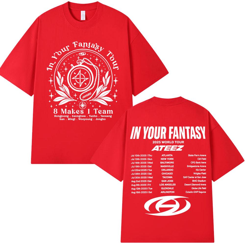 Ateez 2025 World Tour In Your Fantasy Tour Dates  8 Makes 1 Team T Shirt Korean Kpop Fashion T-shirt Men Women Cotton T-shirts