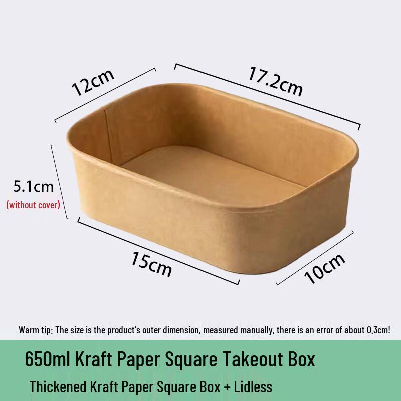 Disposable 650ml Square Kraft Paper Meal Box (Lidless)