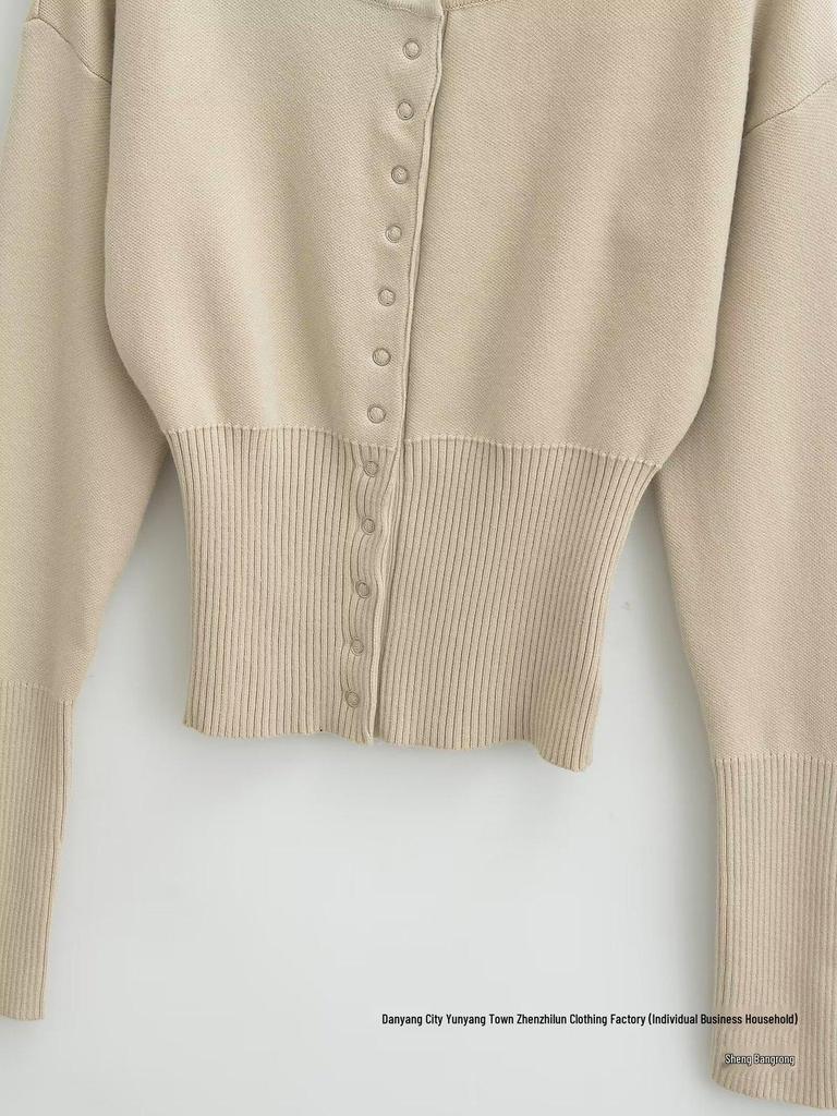 High-Waisted Women's Knitted Cardigan with Round Neck and Single-Breasted Design - European and American Style Niche Innerwear Top
