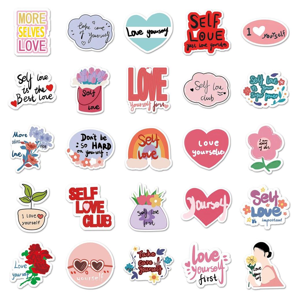 50 Love Yourself Doodle Cartoon Stickers: Waterproof Phone Case & Suitcase Decorations