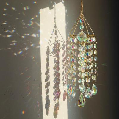 Crystal Suncatchers Hanging Wind Chime Style Garden Suncatcher Rainbow Maker Handmade Gold Plated Suncatcher