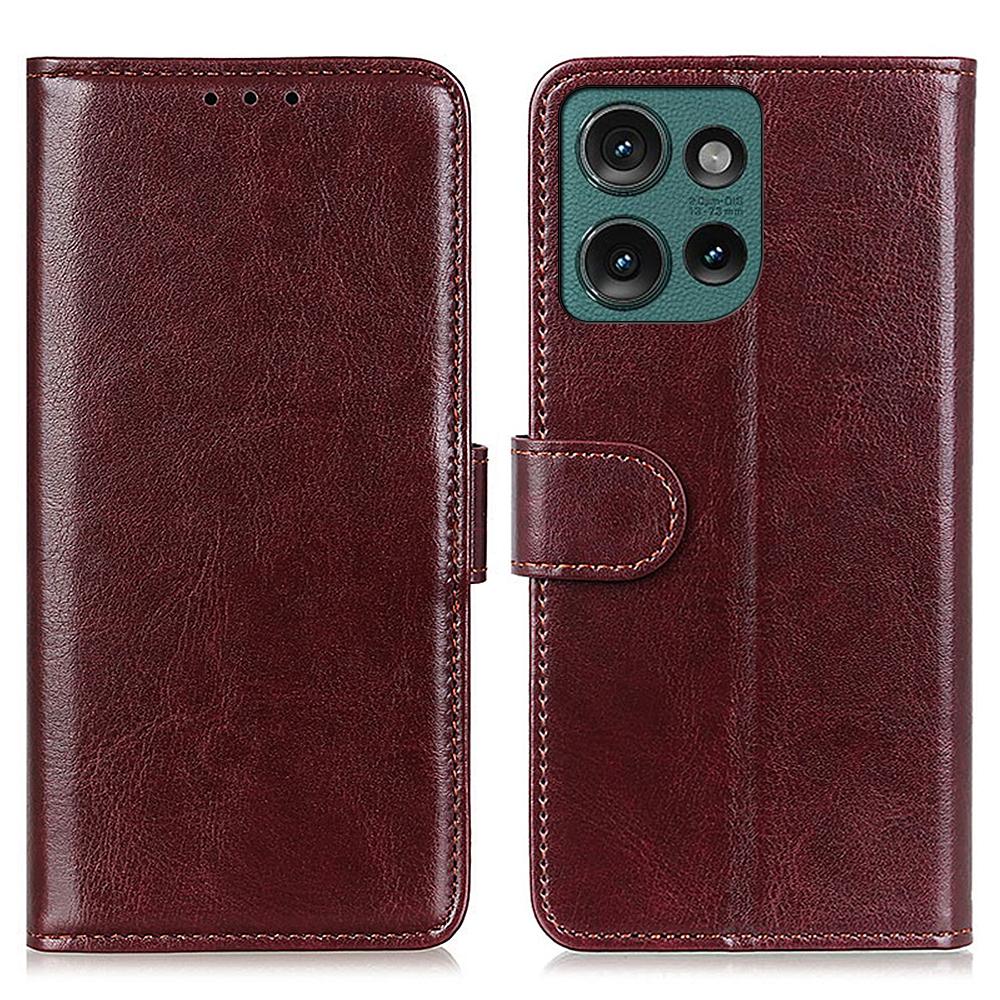 

For Motorola Edge 50 5G Case Crazy Horse Texture PU Leather Phone Stand Cover Brown