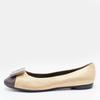 Metallic Gold Black Leather Cap Toe Metal Trim Ballet Flats Gold