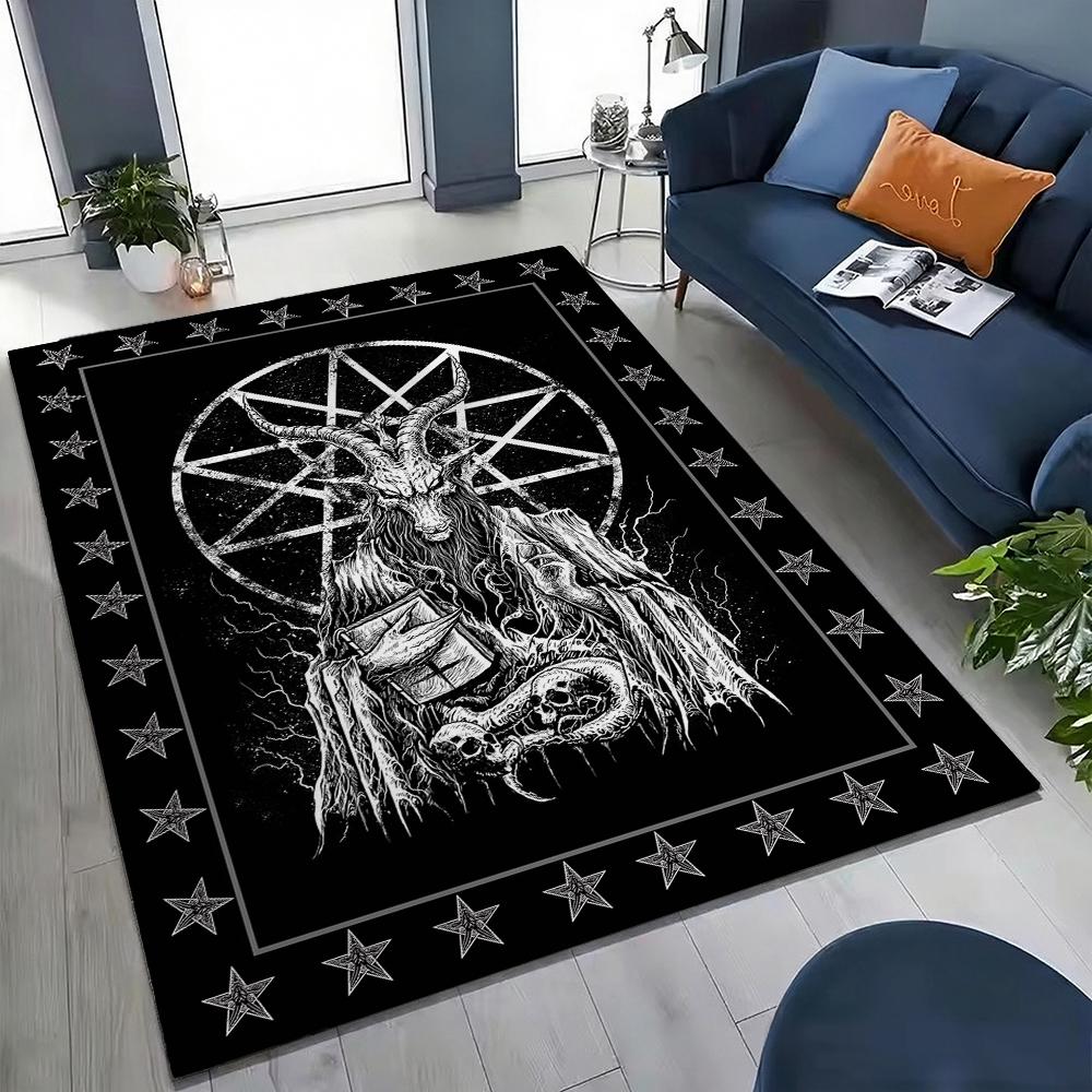 Dark Baphomet Pentagram Art Indoor Rug Soundproof Shockabsorbing Carpet For Office Study Home Decor Memorial Gift