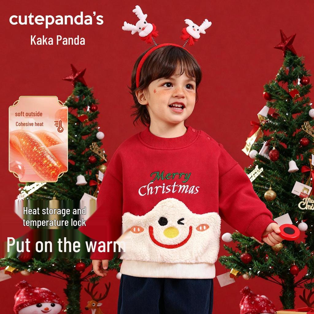 Kaka Panda Fleece-Lined Hoodie: Christmas & New Year Outfit for Boys & Girls - Trendy Winter Baby Clothes